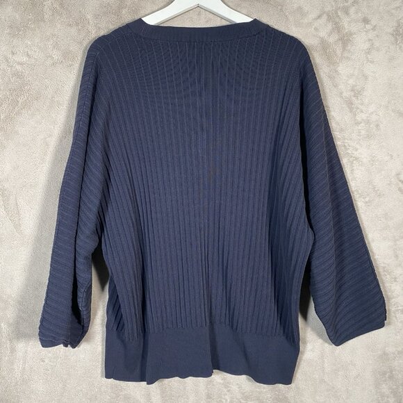 COS Cardigan Size L Navy Button Front V-Neck Relaxed Fit Slouchy Ribbed Knit - Picture 9 of 14